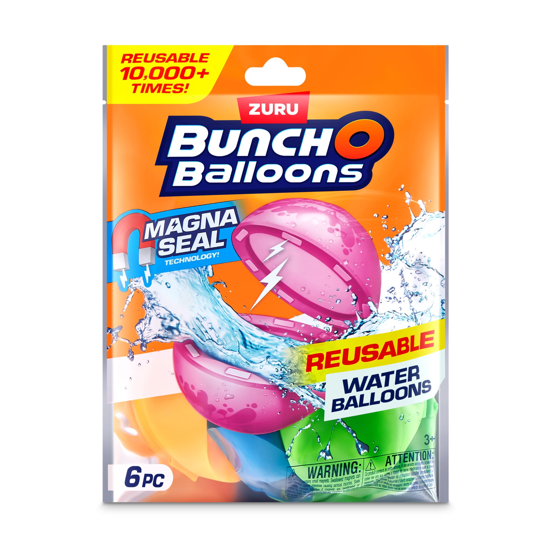 Bunch O Balloons Reusable Water Balloons 6 Pack by ZURU, Self Sealing with Magnetic Seal Technology, Pool Beach Toys for Kids, Teens & Adults Ages 3 +