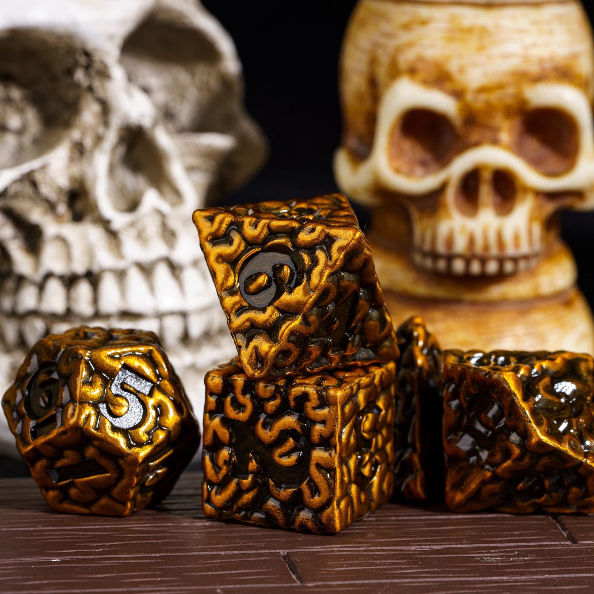 Cusdie 7-Die Metal DND Dice Set, Brain-patterned Metal Polyhedral D&D Dice Set for DND Dungeons and Dragons TTRPG Role Playing Games