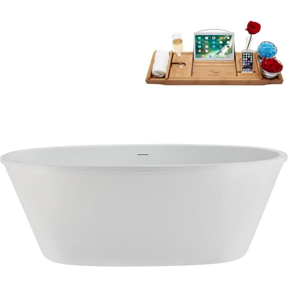 60" Streamline NPC5720BBR Soaking Glossy White Freestanding Tub and Tray With Internal Drain in Brushed Brass