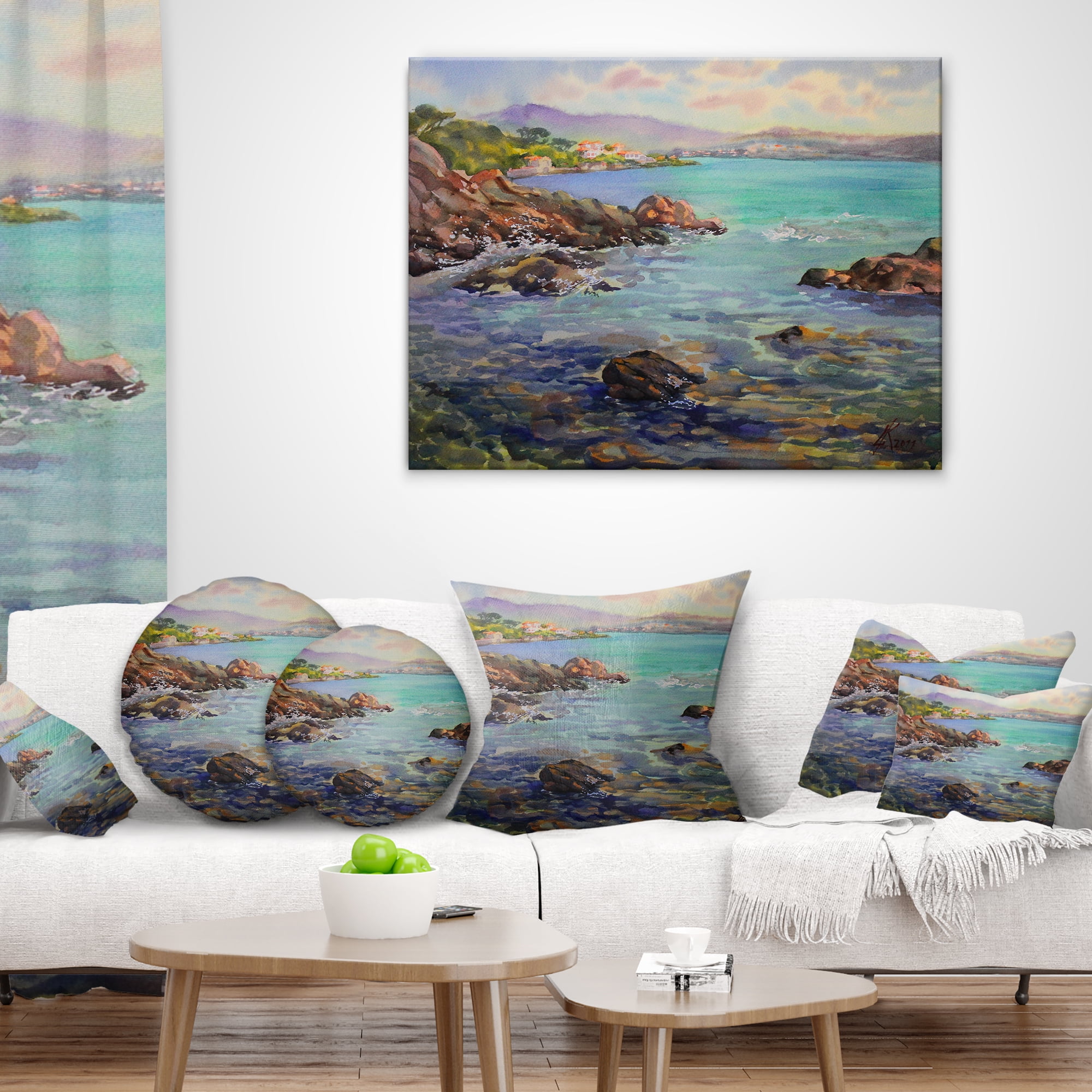 Designart Cote d Azur France - Landscape Painting Throw Pillow - 12x20