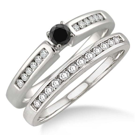 1.25 Carat Black Diamond Affordable Bridal Set on 10k White Gold