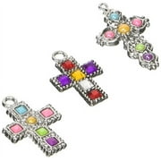 Rhinestone Cross Charms: Silver