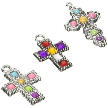 Rhinestone Cross Charms: Silver