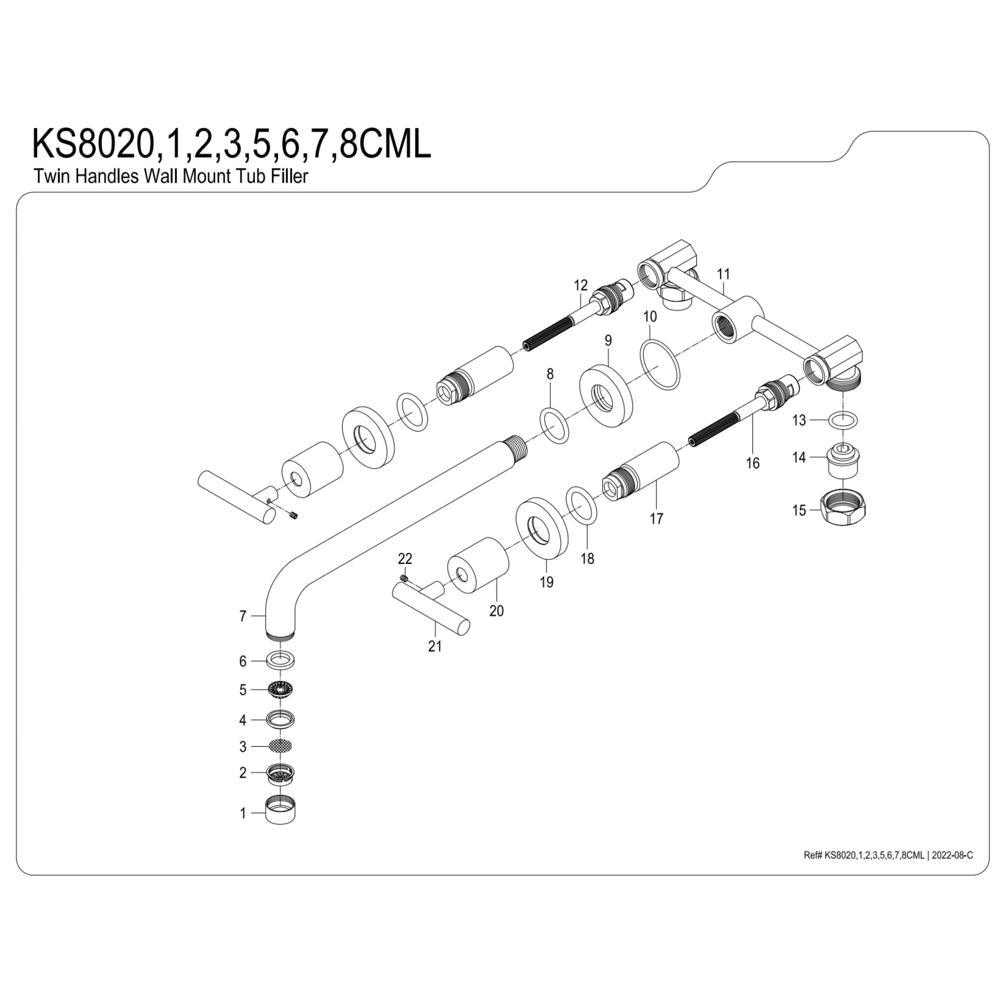 Kingston Brass KS8028CML Manhattan Two-Handle Wall Mount Roman Tub Faucet, Brushed Nickel