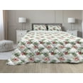 thumbnail image 1 of Hawaii Comforter & Sham Bedding Set, Aquarelle Effect Palm Trees Hibiscus Flowers Romantic Summer Bloom, 3 pcs Duvet Set Microfiber Filling Quilt, 5 Sizes, Reseda Green Pale Pink, by Ambesonne, 1 of 4