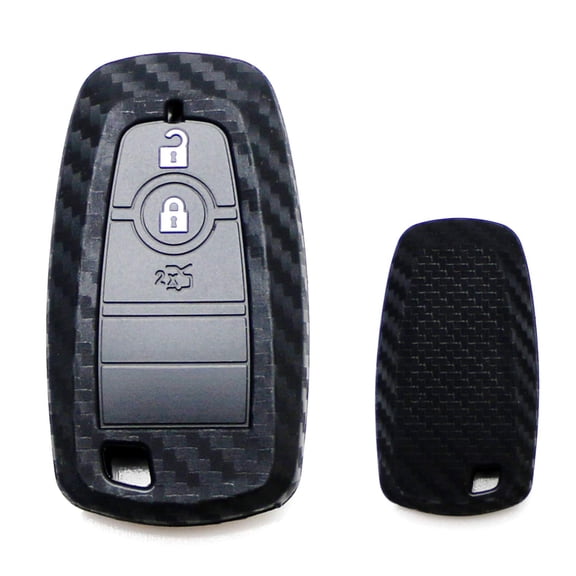 Carbon Fiber Pattern Soft Silicone Key Fob Cover For 2017-up Ford Edge Fusion and 2018-up Ford Mustang F-150 F-250 Explorer Expedition Smart Key (Black Twill Weave)