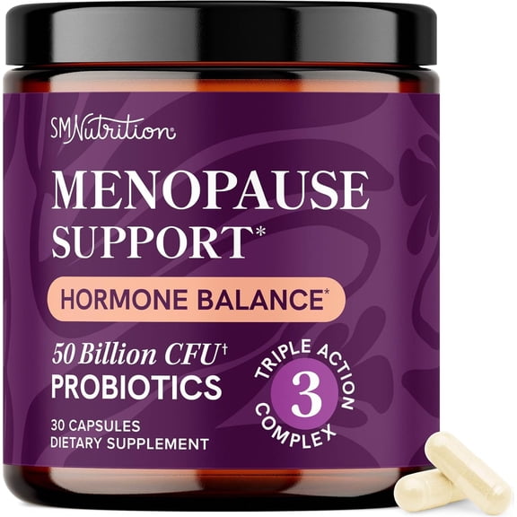 Menopause Support with Prebiotics and Probiotics for Women | Hormone Balance, Hot Flashes & Night Sweats | 50 Billion CFU, DIM & Black Cohosh | Triple Action Menopause Supplements for Women | 30 Ct
