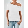 thumbnail image 4 of Tee-Shirt Asymétrique Uni pour Femmes Manches Courtes Décontractées, 4 of 5