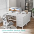 thumbnail image 3 of White Computer Desk with Fabric File Drawers Cabinet, 55 Inch Reversible Desks with Storage Filing Cabinet for Home Office, Modern Writing Table PC Desks for Bedroom, White, 3 of 15