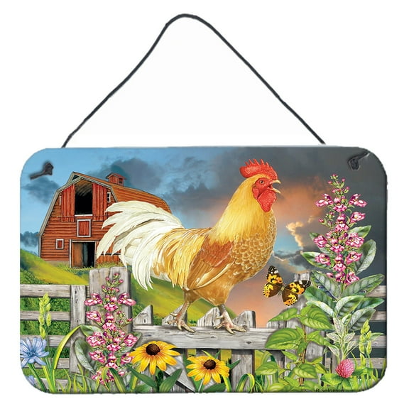 Carolines Treasures PRS4024DS812 Yellow Rooster Greeting the Day Wall or Door Hanging Prints  8x12 multicolor