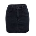 thumbnail image 6 of Women Denim Mini Skirt Casual A Line High Waist Button Zipper Closure Five Pocket Design Raw Hem Skirt Black M, 6 of 8