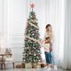 thumbnail image 4 of Holiday decoration: 6 ft flocked pencil pre - lit frosted slim artificial christmas tree con pine cones, 250 tamaño completo warm blanca LED lights, foldable base y fácil montaje, 4 of 8