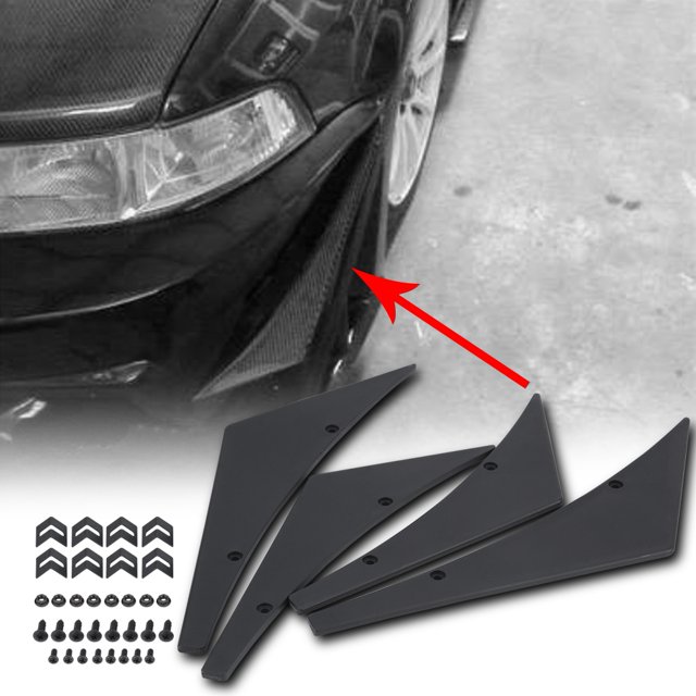 Front Bumper Canard Set, 4pcs Car Lip Splitter Fins Canards Body Universal Spoiler Black Fits for Left and Right SideBlack