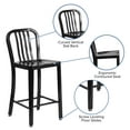 thumbnail image 6 of Flash Furniture Commercial Grade 2 Pack 24" High Black Metal Indoor-Outdoor Counter Height Stool with Vertical Slat Back, 6 of 14