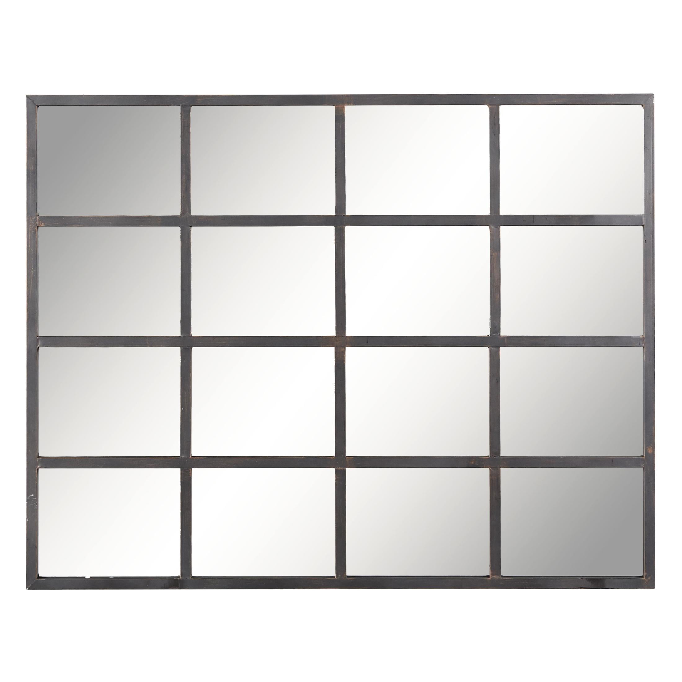 DecMode 35" x 45" Black Window Pane Inspired Wall Mirror