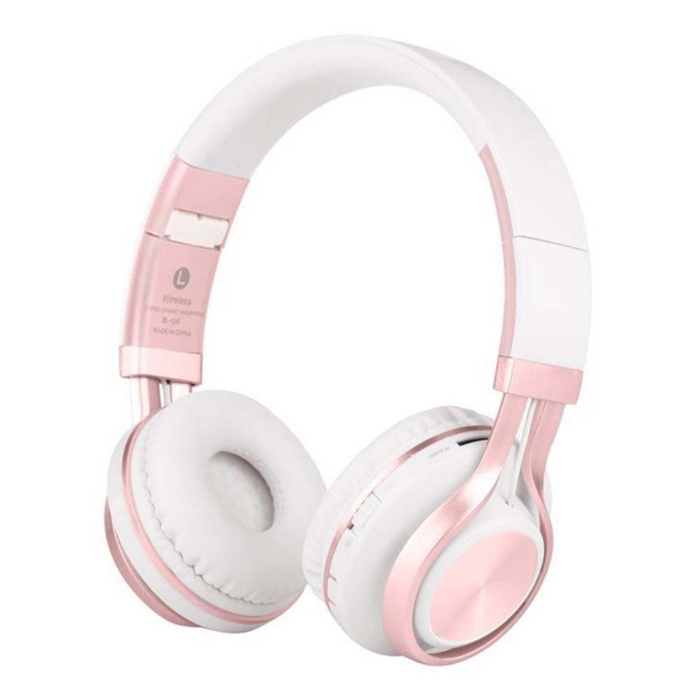 pink bluetooth headphones with mic