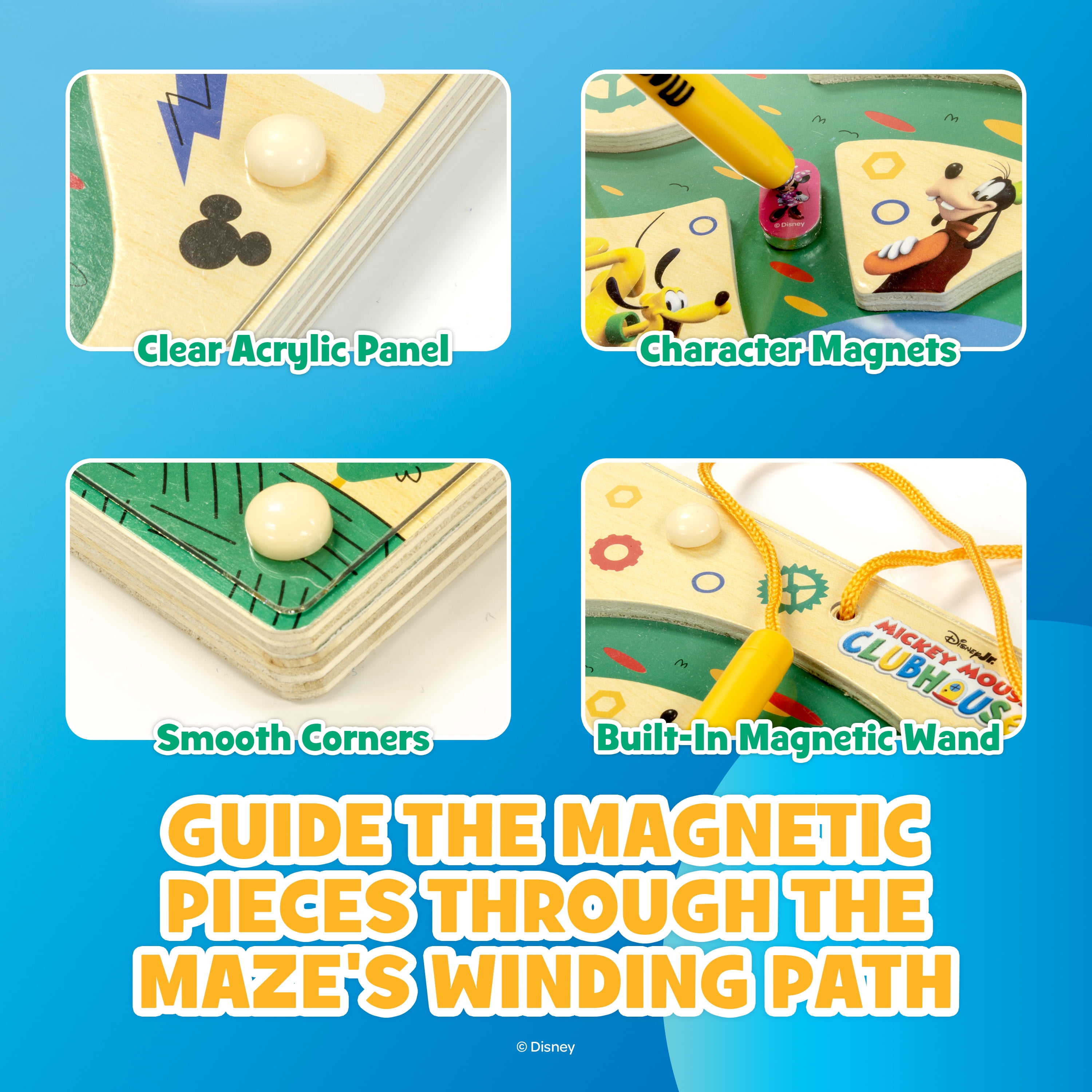 Disney Junior Mickey Mouse Wooden Magnetic Maze Fine Motor Skill Activity Board for Toddlers, Preschool Learning Maze, Travel & Quiet Time Toy Ages 3+