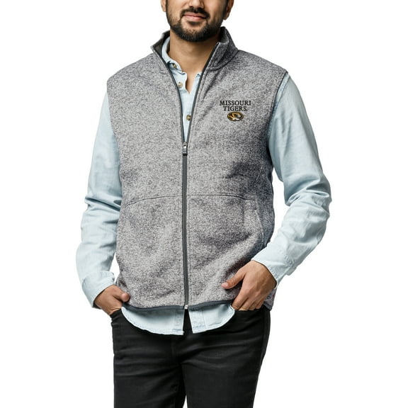 Men's League Collegiate Wear Heather Gray Missouri Tigers Saranac Collection Fleece Full-Zip Vest