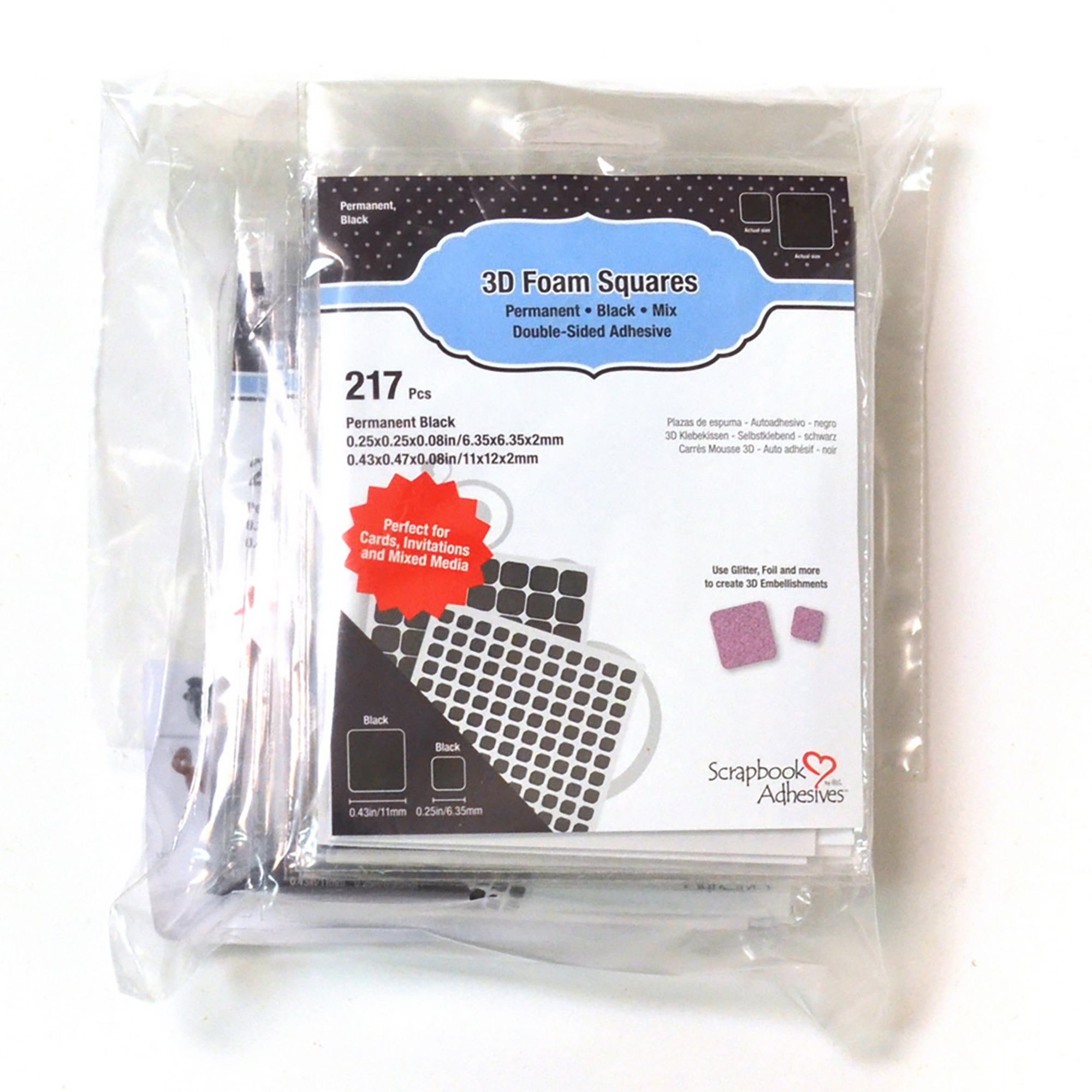 3D Permanent Double-Sided Foam Squares in Black, 10 Pack