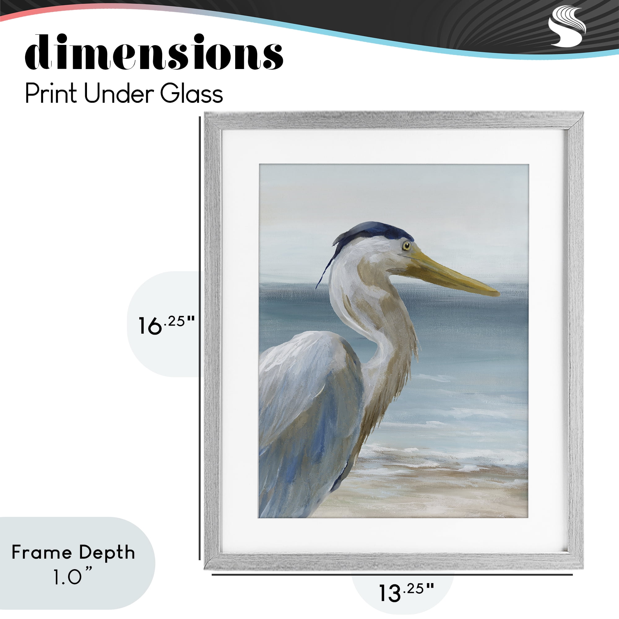 Stupell Industries Right Gazing Heron Gray Framed Print Under Glass, design by Nan