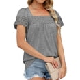 thumbnail image 3 of Light Gray XXL, Lace-Trimmed Short Sleeves, Pure Color Top Women's Loose Casual T-Shirt, 3 of 6