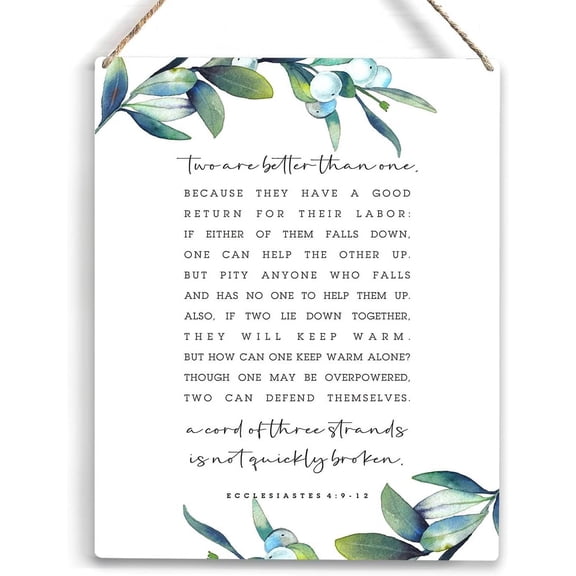 Two are Better than One Bible Verse Wood Sign Rustic Ecclesiastes 49-12 Christian Baptism Wooden Hanging Plaque for Home Office Wall Art Decoration 8x10 Inch Present