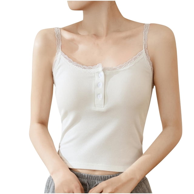 Camisole en Dentelle pour Femmes, Boutonnée, Bretelles, Été, Col Rond, Sans Manches, Intérieur