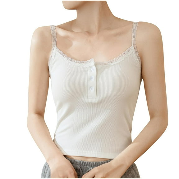 Chbgutlmr Womens Tank Tops Summer Lace Patchwork Tank Tops Button Slim Comfy Casual Undershirts Camisole