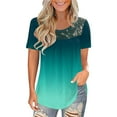 thumbnail image 2 of HAPIMO Women's Fashion Shirts Solid Color Print Tops Short Sleeve Tees Pleat Flowy Tunic Blouses Hide Belly Lace Crochet Clothes for Girls Crewneck T-shirt Green XL, 2 of 6