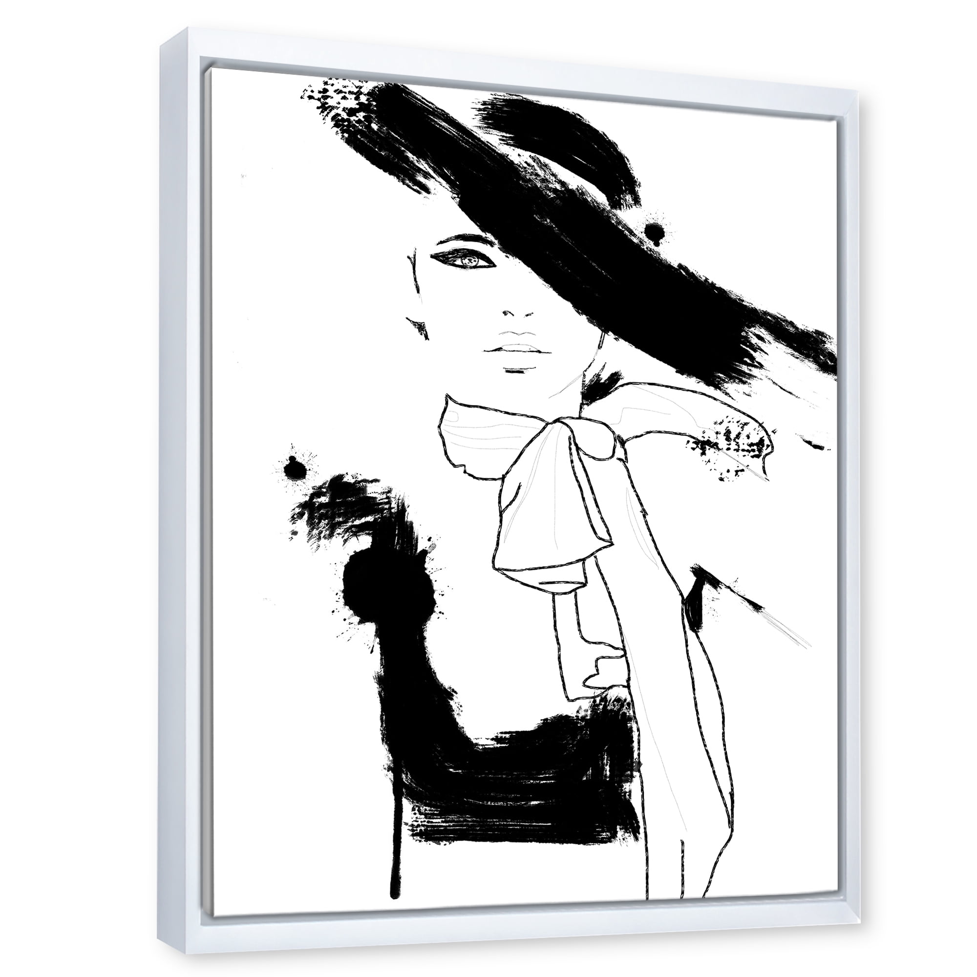 Designart 'Beautiful Black and White Model Haute Couture Fashion Woman II' Modern Framed Canvas Wall Art Print