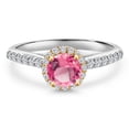 thumbnail image 3 of Gem Stone King 10K Two Tone Gold Pink Mystic Topaz and Lab Grown Diamond Engagement Ring for Women | 1.81 Cttw | Round 6MM | Gemstone November Birthstone | Size 6, 3 of 6