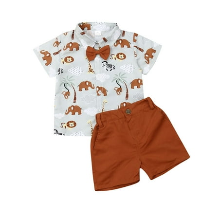 

IZhansean 2PCS Newborn Kids Baby Boy Gentleman Tee Shirt Tops+Pants Shorts Clothes Outfit Brown 2-3 Years