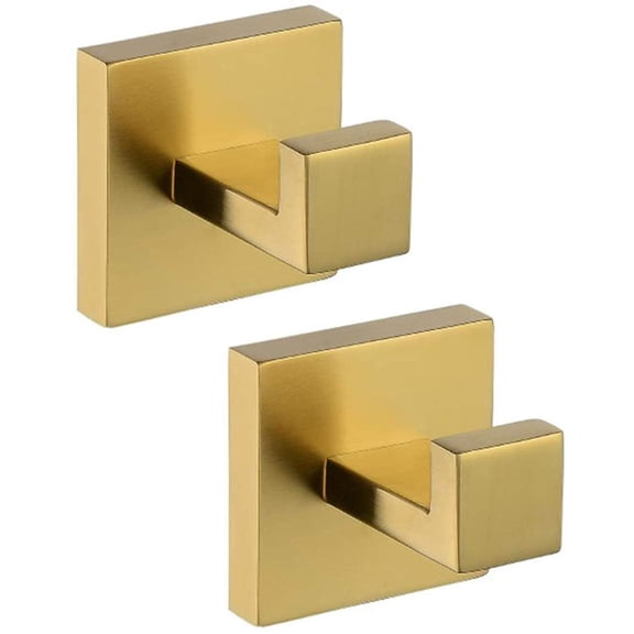 ABPETE Brushed Gold Towel Hooks, Bathroom Robe Hooks Wall Mounted Coat Hook 2 Pack Stainless Steel