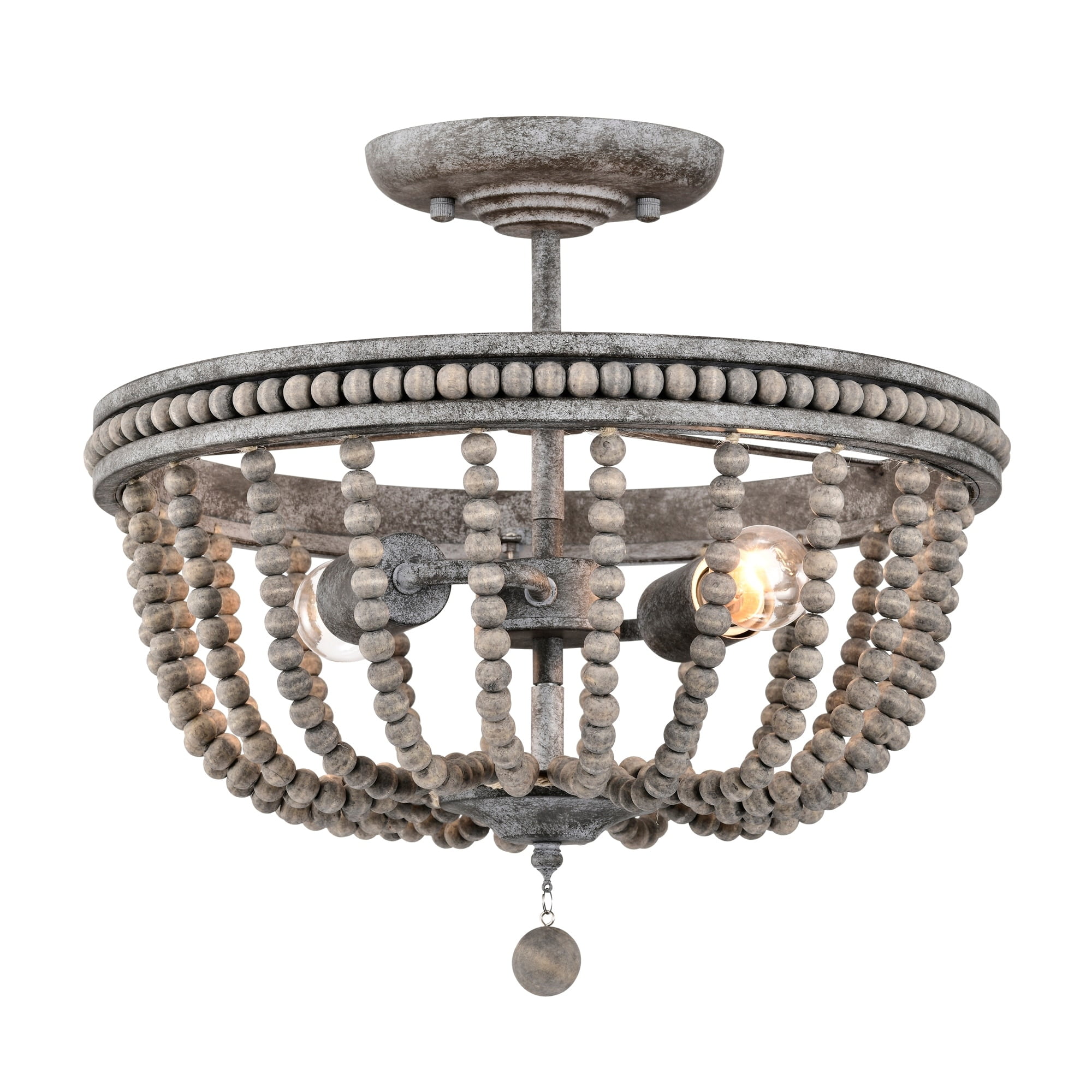 Pocany 16 in. 2-Light Indoor Weathered Grey Finish Semi-Flush Mount Ceiling Light with Light Kit