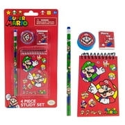 Super Mario Bros. 4pc Study Kit- Eraser, Sharpener, 25 sheet memo pad, No.2 lead real wood