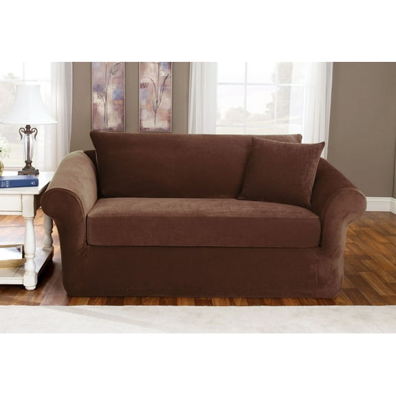 SureFit Slipcovers Polyester Chocolate Brown 40 H x 96 W x 38 D Elastic Two-Way Stretch Machine-Washable
