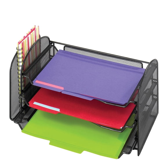 Safco 3265BL Onyx Mesh Desktop Organizer with 1 Vertical, 3 Horizontal Sections, Black CA2