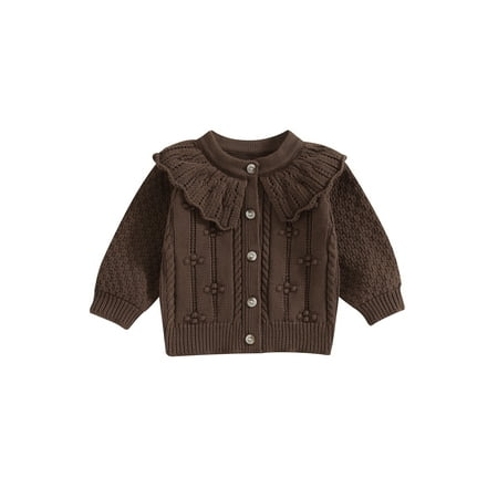 

Bmnmsl Baby Girls Knitted Cardigan Sweater Sweet Ruffled Doll Collar Crochet Button Closure Cardigan Outerwear Winter Fall Jacket Coat