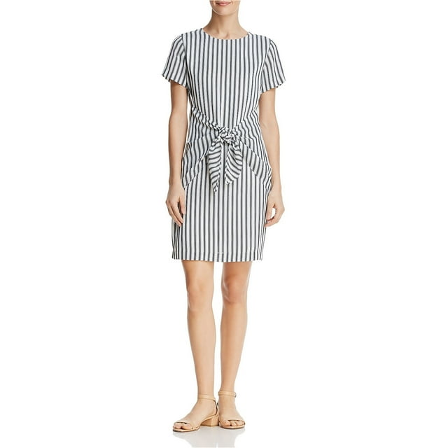 Dylan Gray Womens Striped Tie Front Peasant Dress, Black, 2
