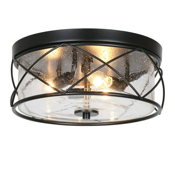 LNC Black Flush Mount Ceiling Light withseeded Glass, 3-Light 13" Modern Farmhouse Fixture