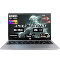 15.6 inch FHD Business Laptop , AMD Ryzen 5 3500U, 16GB RAM, 512GB SSD, Windows 11, Backlit Keyboard, Fingerprint Reader, 65W PD, Lightweight Computer for Work and Student, Silver