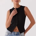 thumbnail image 6 of Bxsruta Women's Ribbed Knit Sleeveless Button Down Cropped Tank Top Casual Fitted Crew Neck Blouse, 6 of 8