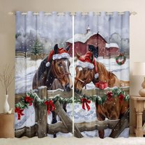 Homewish Farmhouse Horse Blackout Curtains Set of 2 (52x84 Each) for Female Men Teens,Lodge Cabin Window Curtains,Merry Christmas Curtains and Drapes,Super Cozy Room Decor