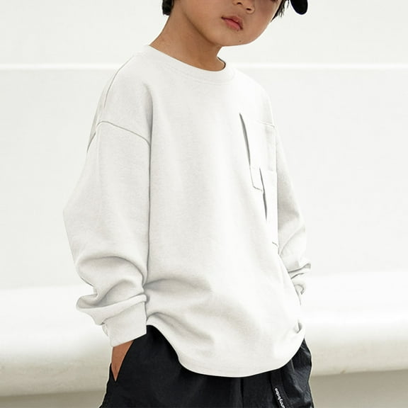 asjyhkr Kids Boys Long Sleeve Crew Neck Cotton Sweatshirts 2-13 Years Solid Color Casual Comforty Lightweight Outdoor Playing Activity Pullover,Size 100-160