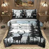 Homewish Jungle Animal Deer 7-Piece Twin Bedding Sets,Rustic Farmhouse Cabin Bedding Comforter Set,Old Barn Door Sheet Sets For Boys Teens,Microfiber Bedroom Decor Reversible