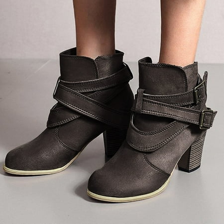 

Midewhik Fashion Women s Shoes Breathable Chunky High Heels Retro Zipper Short Boots