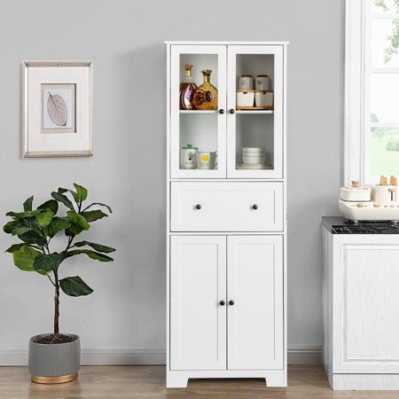 MDF White Bathroom Cabinet with 4 Doors