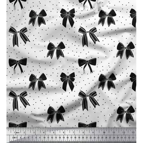 Soimoi Black Cotton Voile Fabric Bow & Dots Fabric Prints By Yard 42 Inch Wide