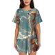 thumbnail image 1 of Fotbe Starry Sky Cloud Fox Conjunto de Pijama Estampado para Mujer, 2 Piezas, Ropa de Dormir con Camiseta de Manga Corta y Shorts Suaves-Small, 1 of 6