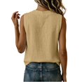 thumbnail image 6 of Women's Sleeveless Tank Tops Textured Loose Tunic Tops Button Slit Hem Casual Layering Shirts Solid Basic Tank Shirts Fashion Outfit Khaki, 6 of 9